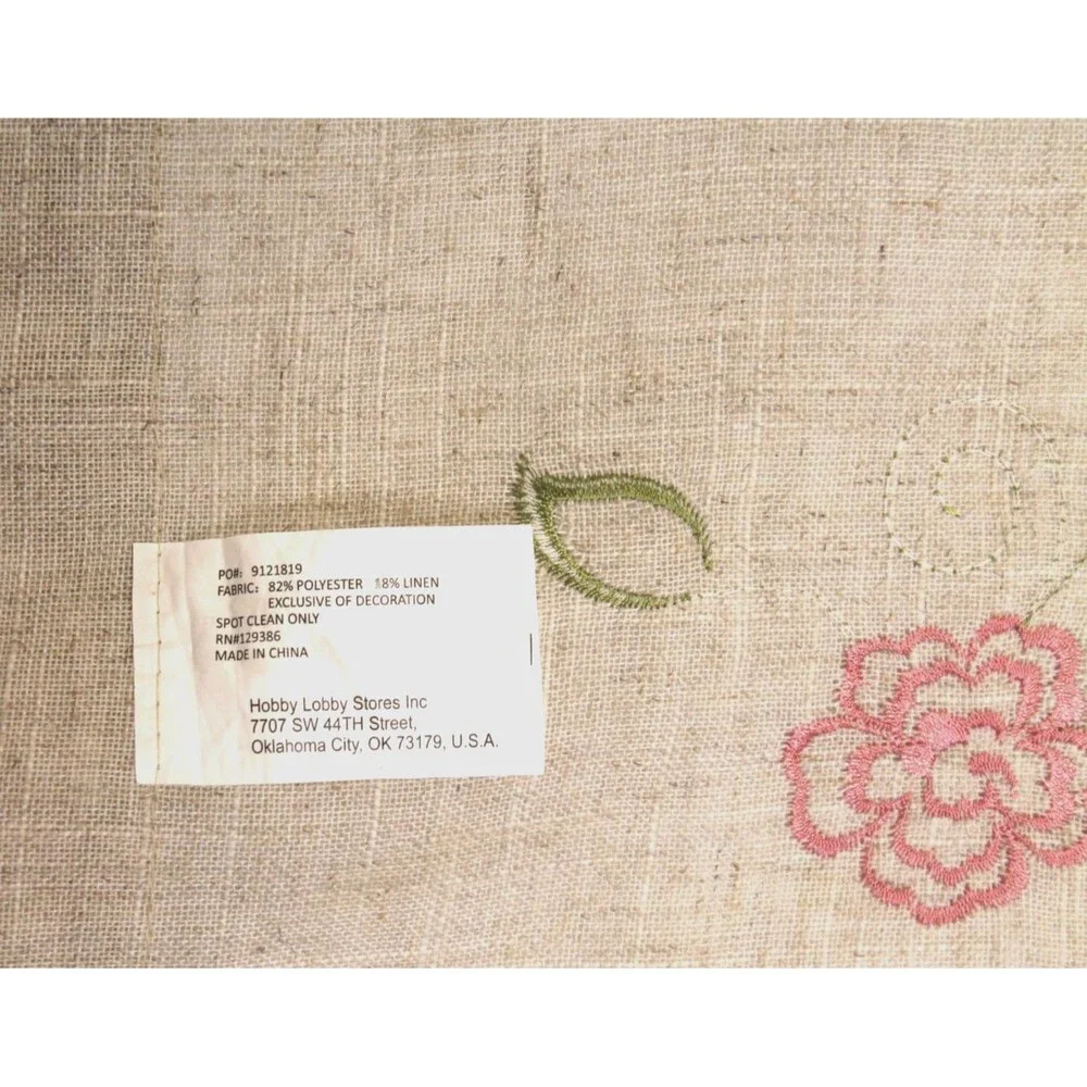 Natural Linen Taupe Embroidered Cutwork Floral Table Runner 13